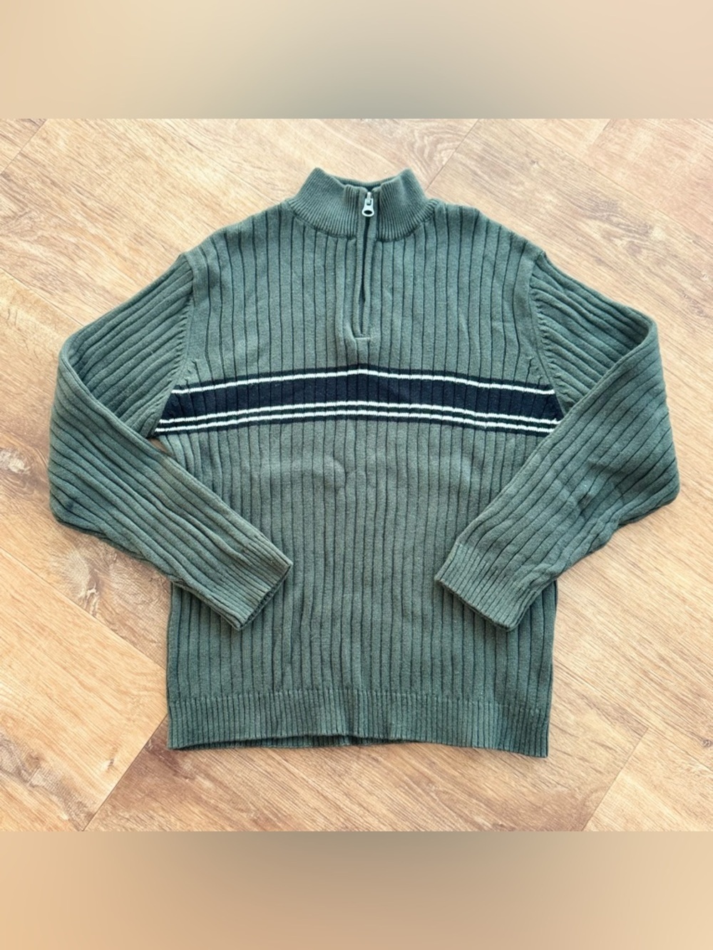 Vtg XG Xtreme Gear Boys S Sweater 1/4 Zip Ribbed Green Blue Stripe Y2K Skater - Picture 3 of 11